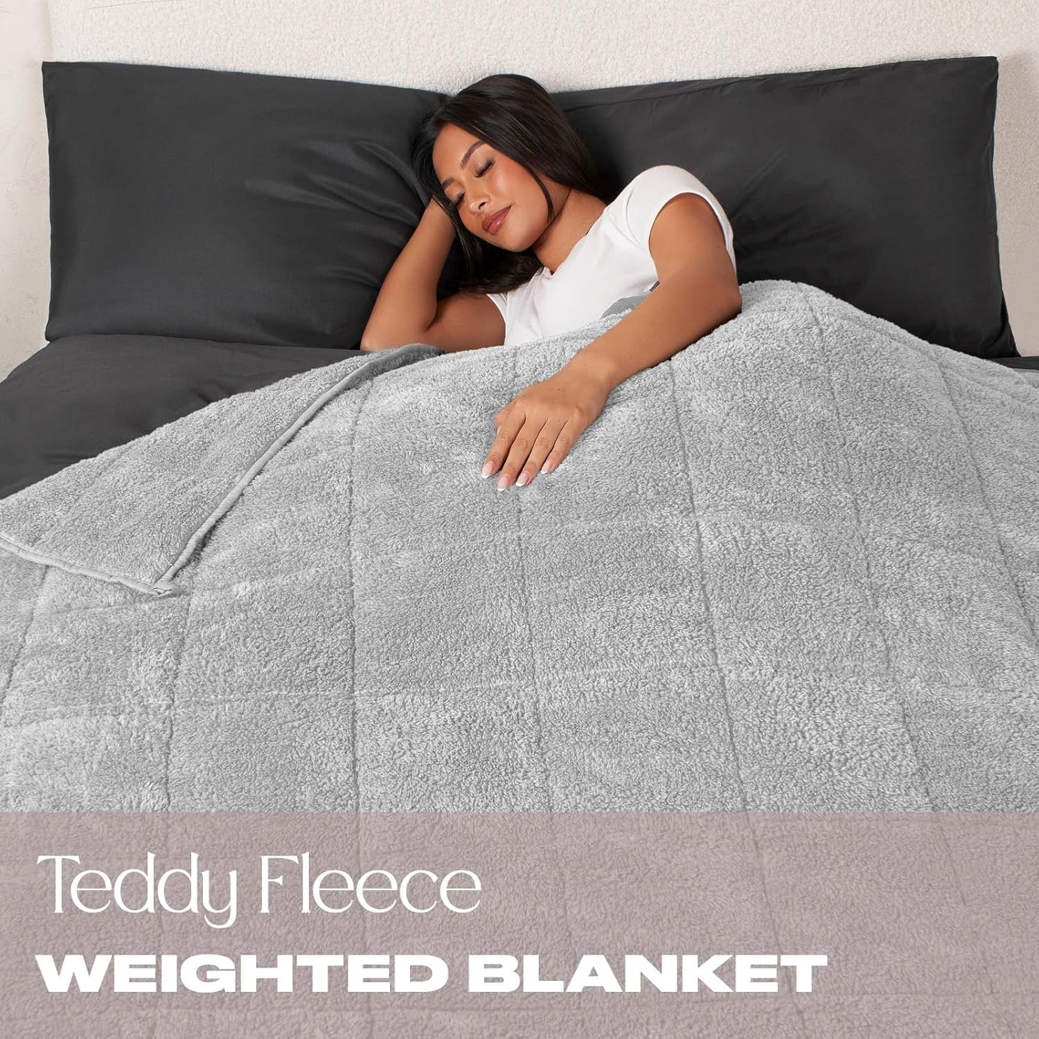 Teddy Fleece Weighted Blanket Silver Grey 8kg 150x200cm Calming Comfort
