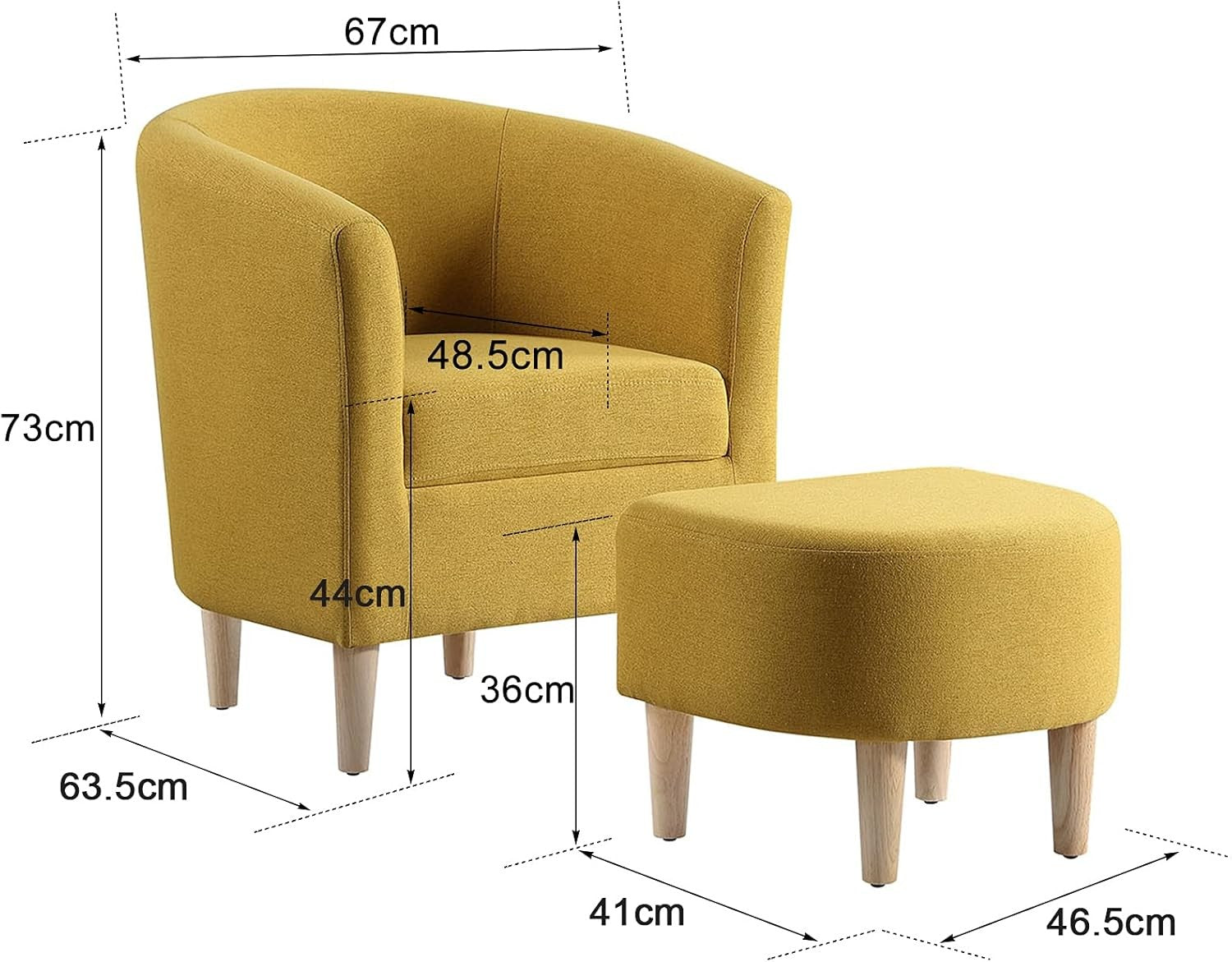 Yellow Tub Chair & Footstool Set Linen Accent Armchair Lounge Seat