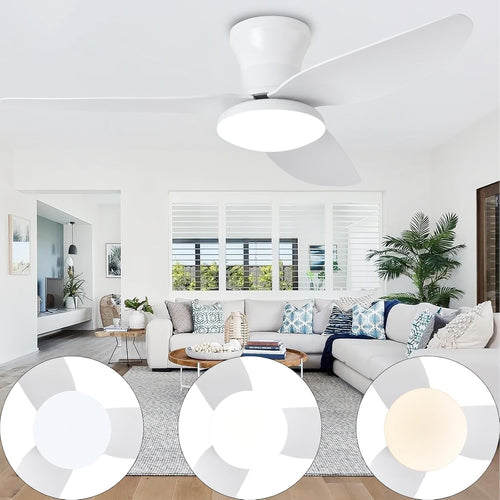 Lrenjon 100CM Modern Ceiling Fan Light, 6-Speed Silent LED – White