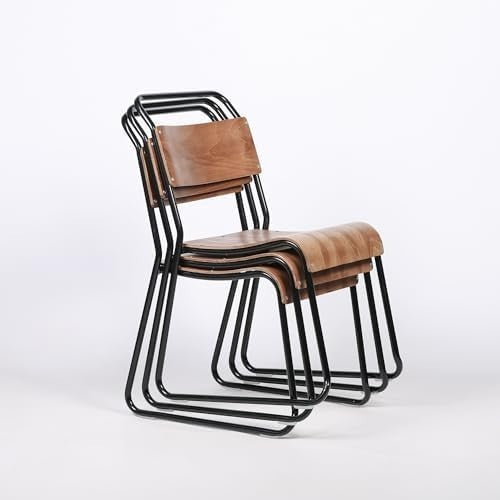 Industrial Retro Dining Chair Stackable Metal Frame Plywood Seat