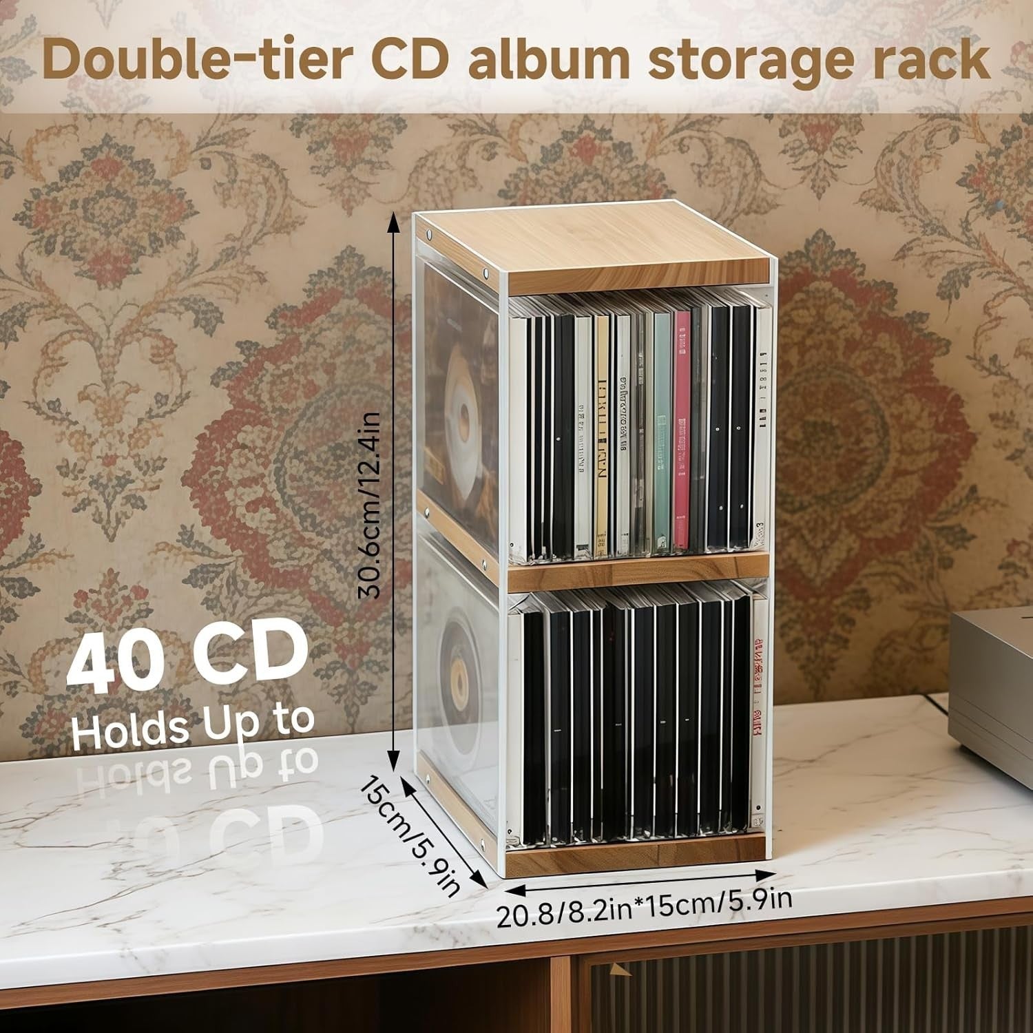 CD DVD Storage Rack Desktop Organizer Natural Wood Holds 130 Discs