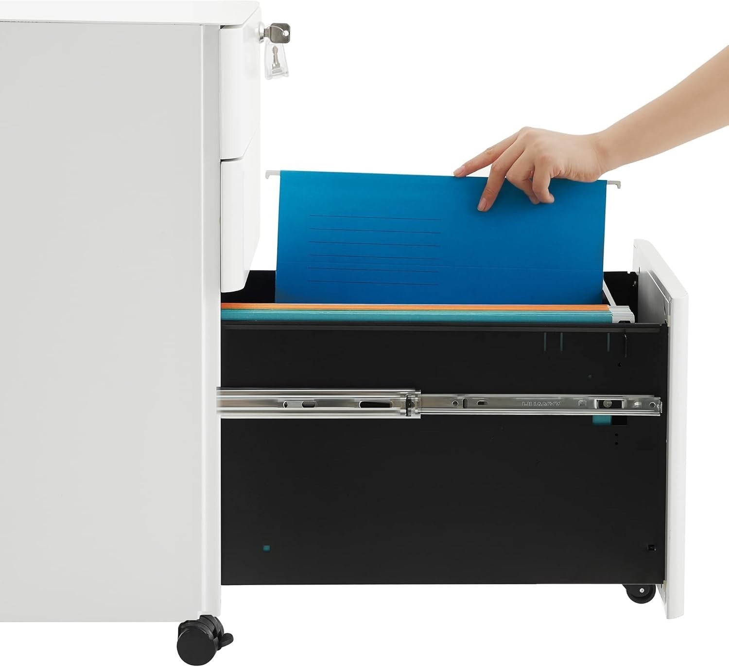White Mobile File Cabinet 46x30x59cm Lockable 3 Drawer Steel