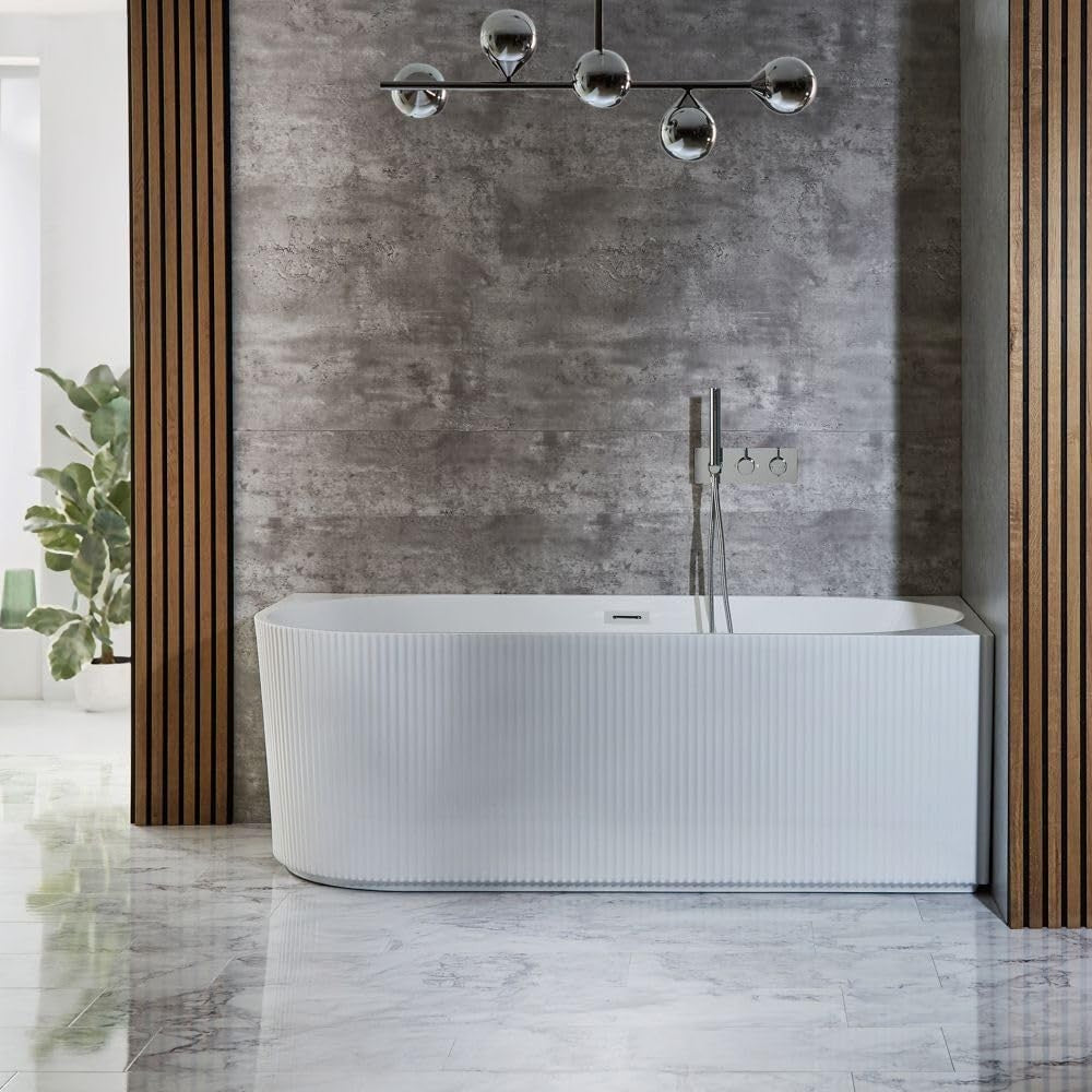 White Right Hand Fluted Corner Bath 1700x800mm White Overflow
