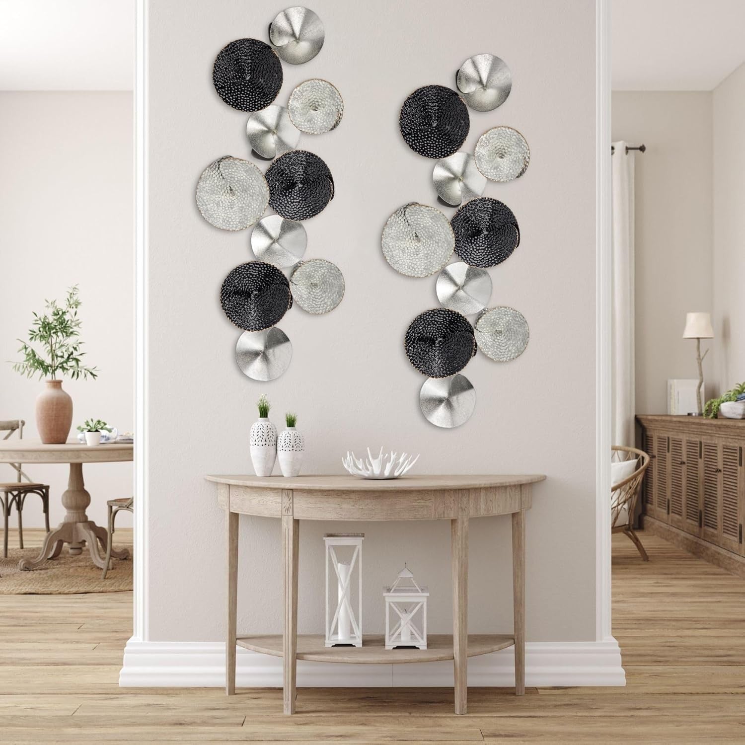 3D Metal Circle Wall Art Black Silver 104x39cm Modern Decor