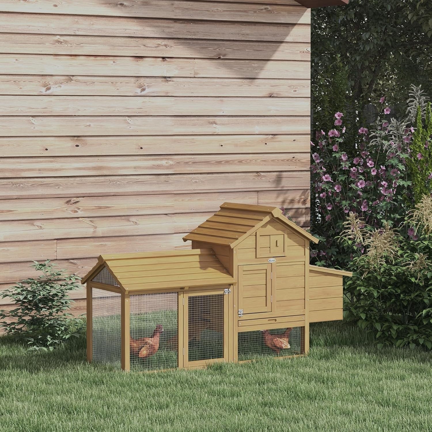 Small Chicken Coop with Run Wooden Hen House Nesting Box Outdoor