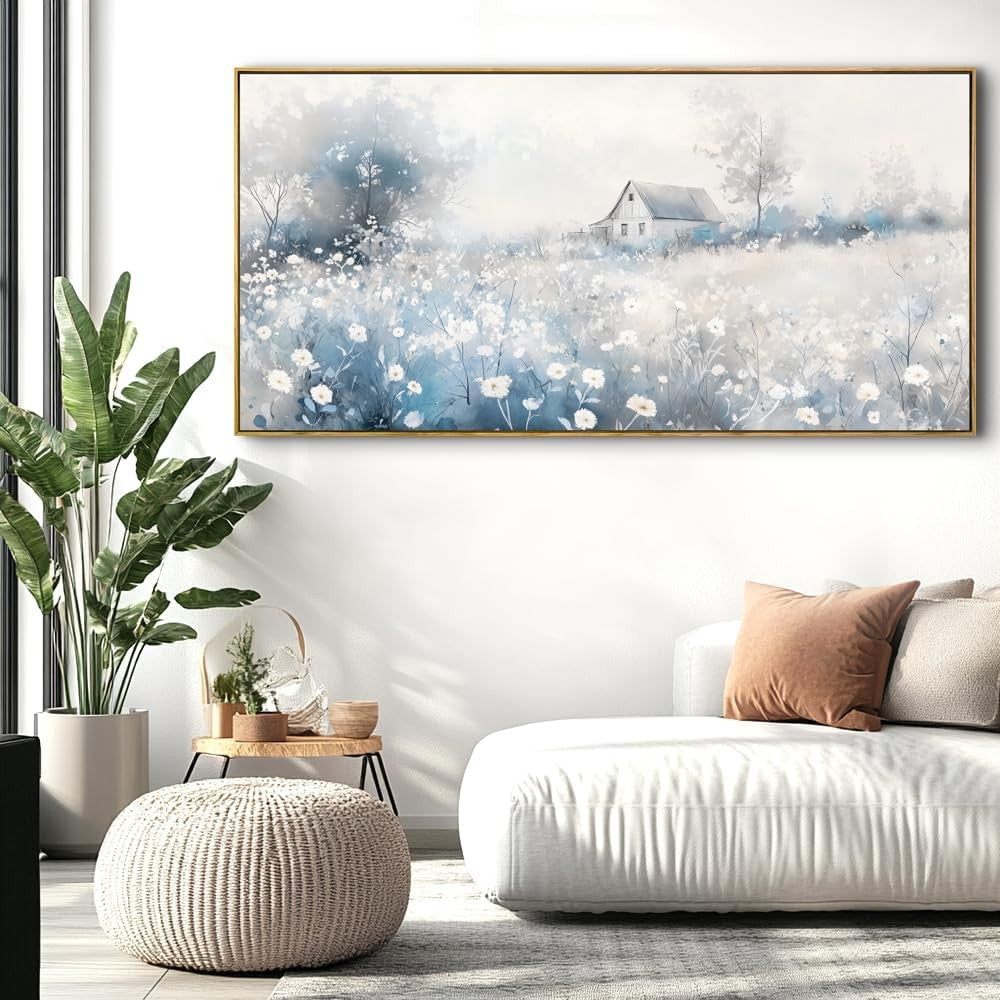 Landscape Abstract Canvas Wall Art – Large Framed Painting 40x20in