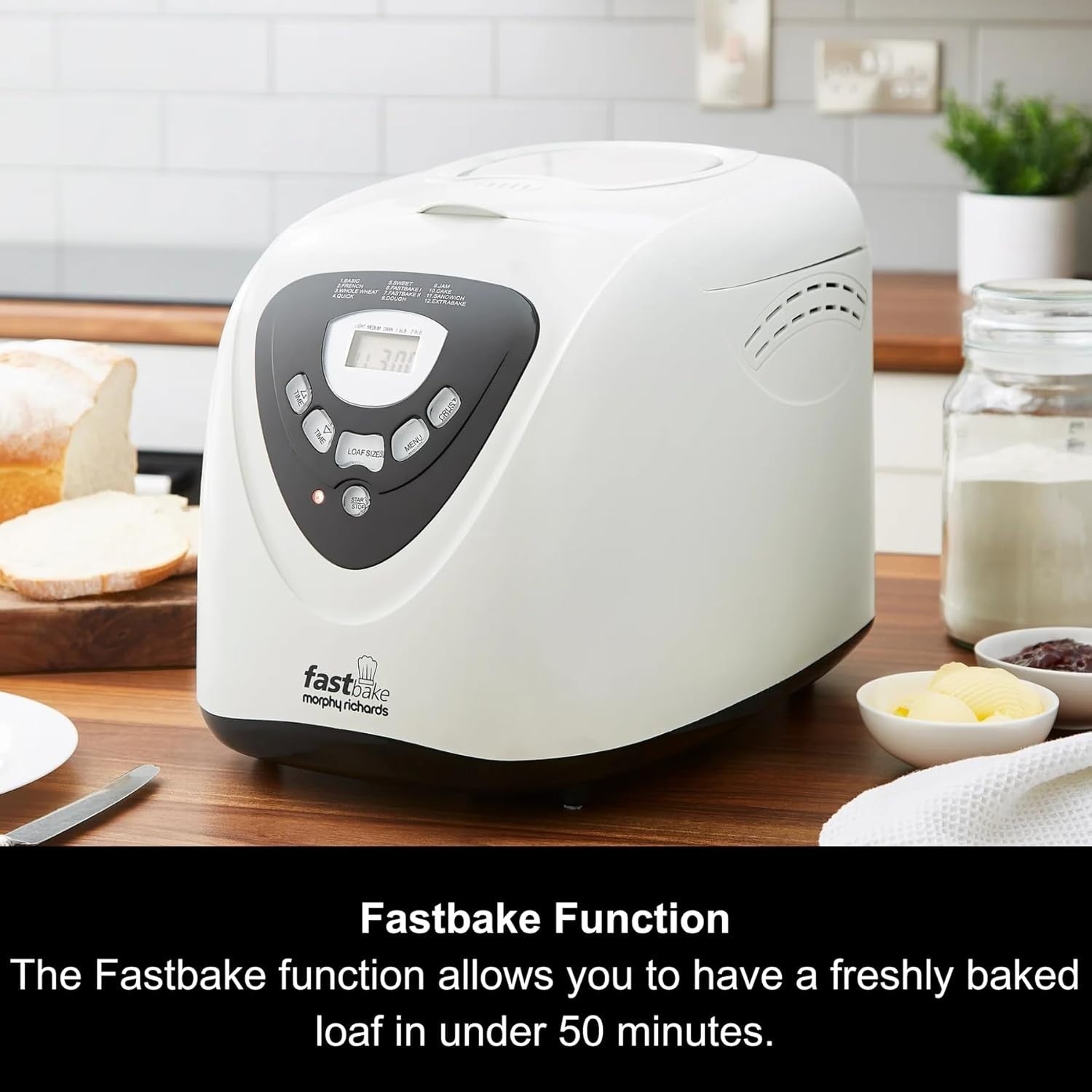 Fast Bake Breadmaker 1.5lb/2lb Loaf, 12 Programs, Delay Timer, Keep Warm