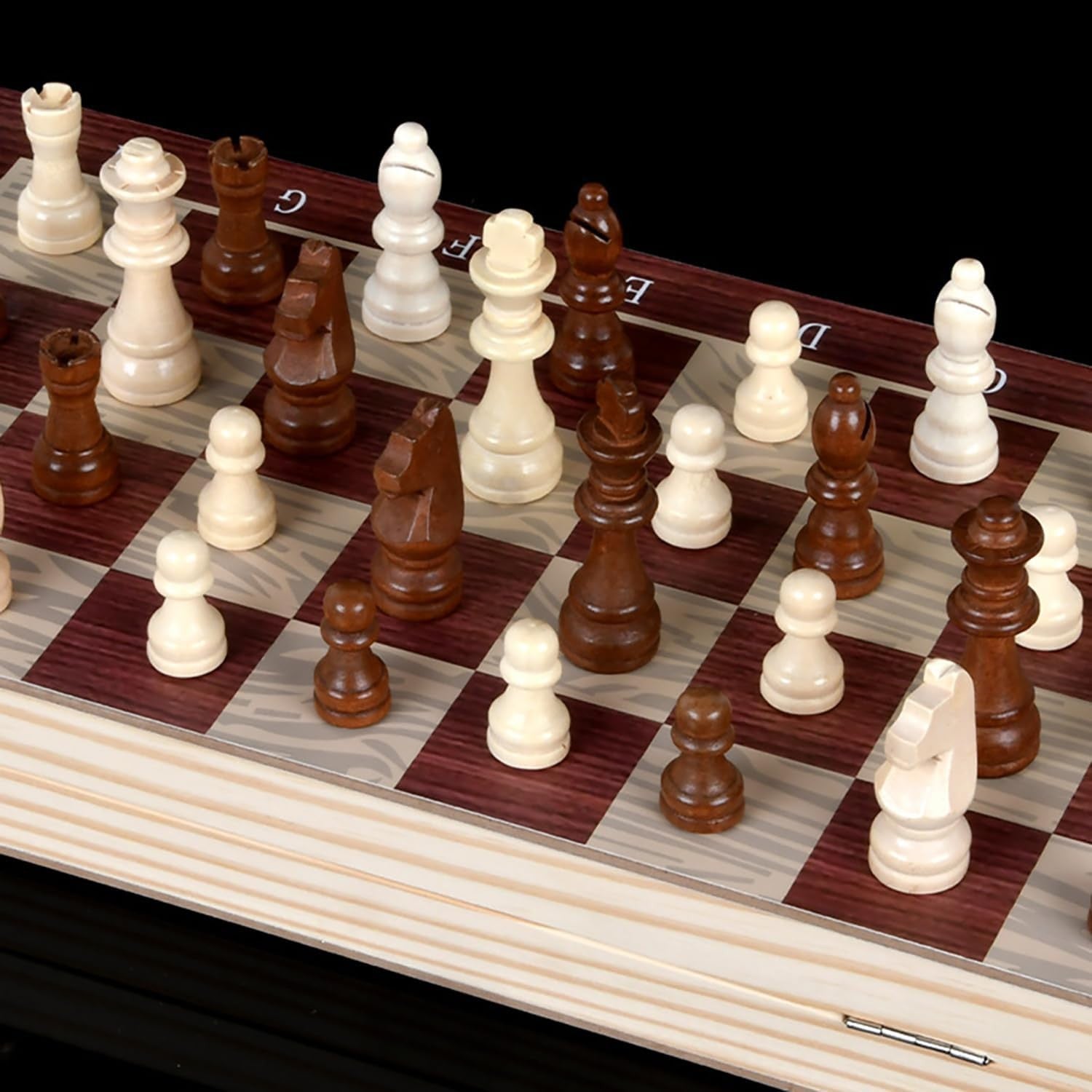 3 in 1 Wooden Chess Checkers Backgammon Set Folding Travel Board Game