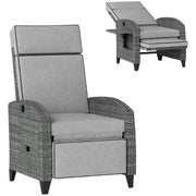 Rattan Recliner Garden Chair – Cushioned PE Wicker Seat w/ Footrest & Tray