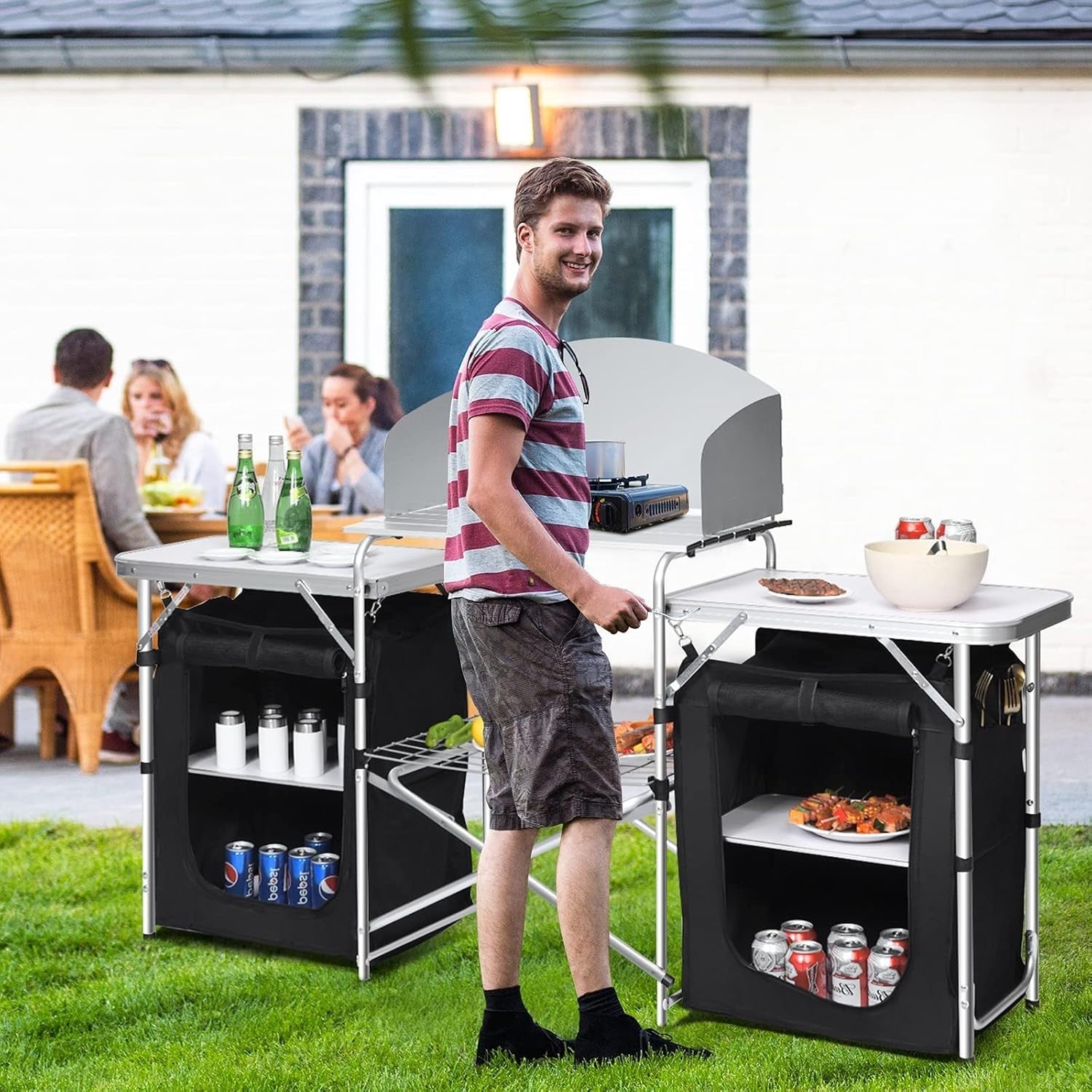 Folding Camping Kitchen Table Portable Outdoor Storage BBQ Picnic 172x48x110cm