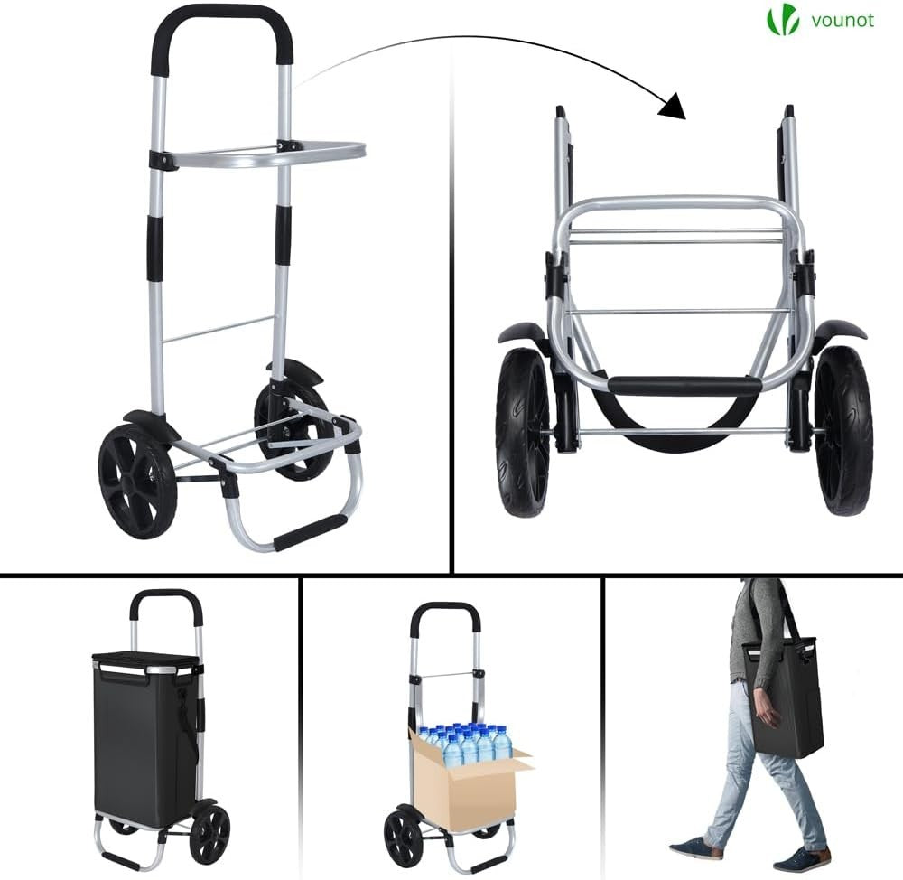 58L Folding Shopping Trolley Black Aluminium Basket with Insulated Bag