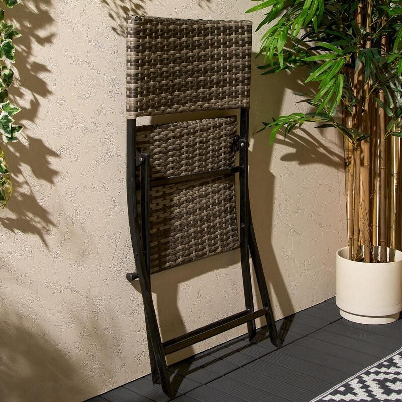 3pc Outdoor Rattan Bistro Set Garden Patio Chairs & Table Folding Waterproof