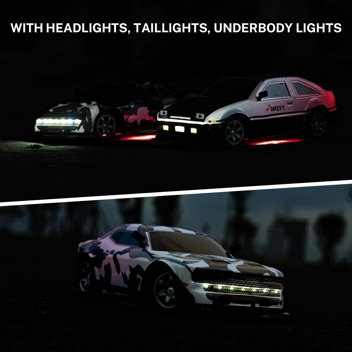 1:16 4WD RC Drift Car 25km/h High Speed w/ LED Lights 2 Batteries Black