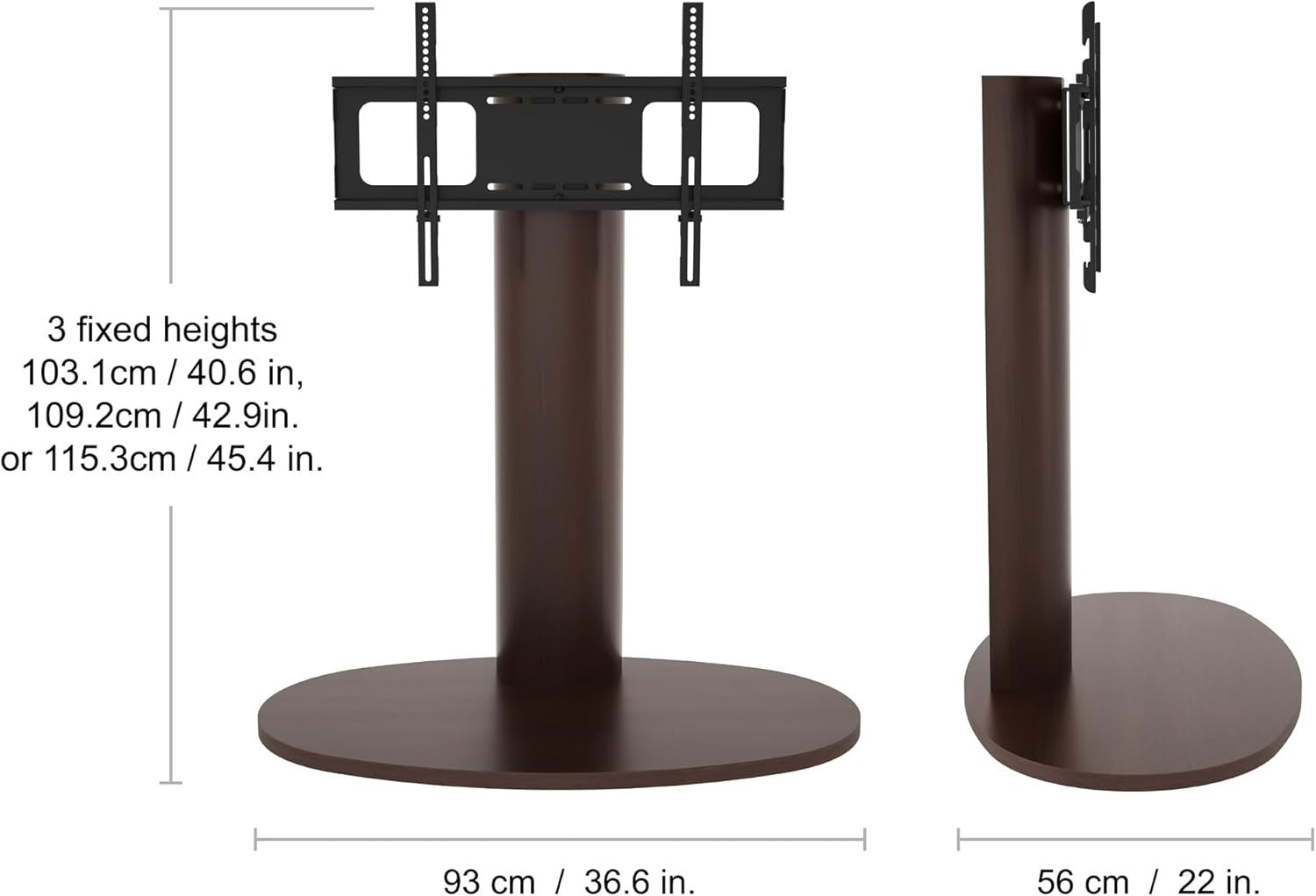 Tall Wood TV Stand Swivel Mount 65” Max, VESA, Adjustable, Modern