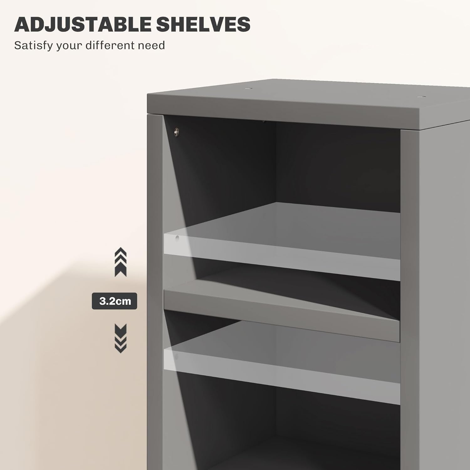 Set of 2 High Gloss Grey Media Storage Towers – Adjustable CD DVD Blu-Ray Racks