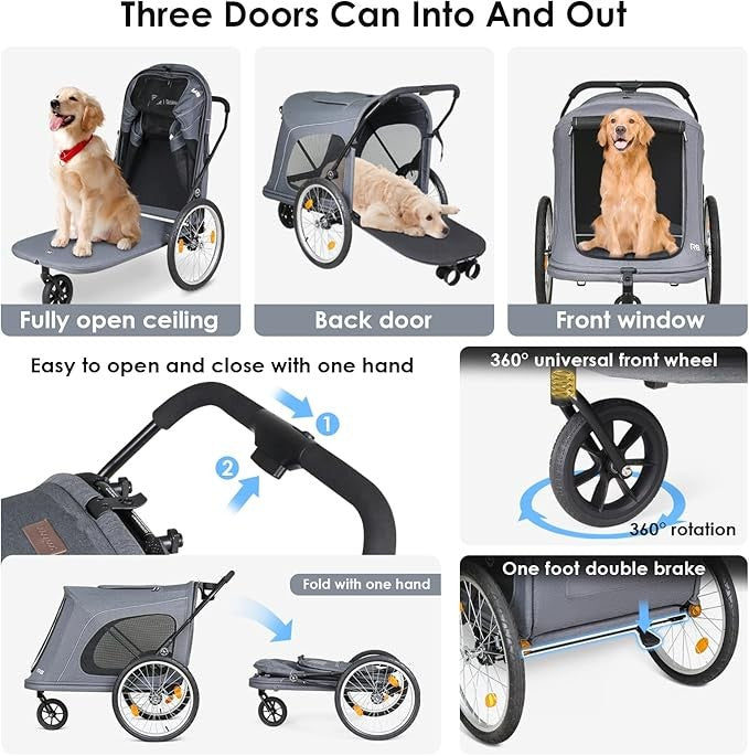 Large Dog Stroller Foldable Pet Pushchair Trailer 3 Wheel Heavy Duty 100lb