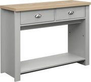 Grey 2 Drawer Console Table Oak Top - Farmhouse Style Storage Shelf