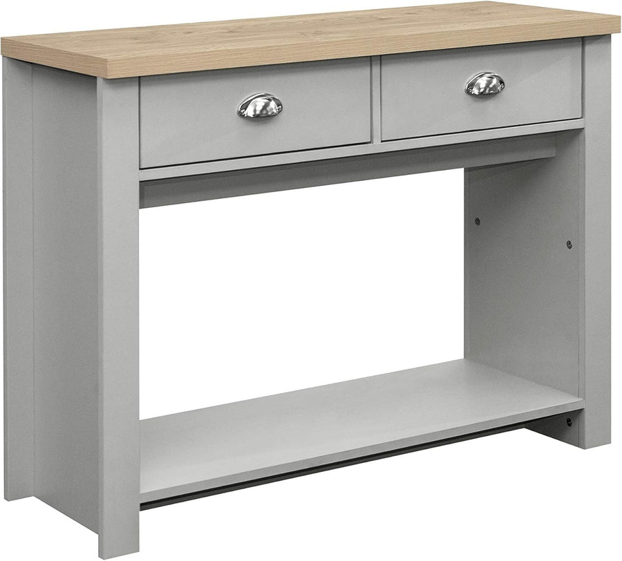 Grey 2 Drawer Console Table Oak Top - Farmhouse Style Storage Shelf