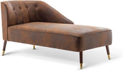 Brown Faux Leather Tufted Chaise Lounge Right Arm Small Sofa Bench 160cm