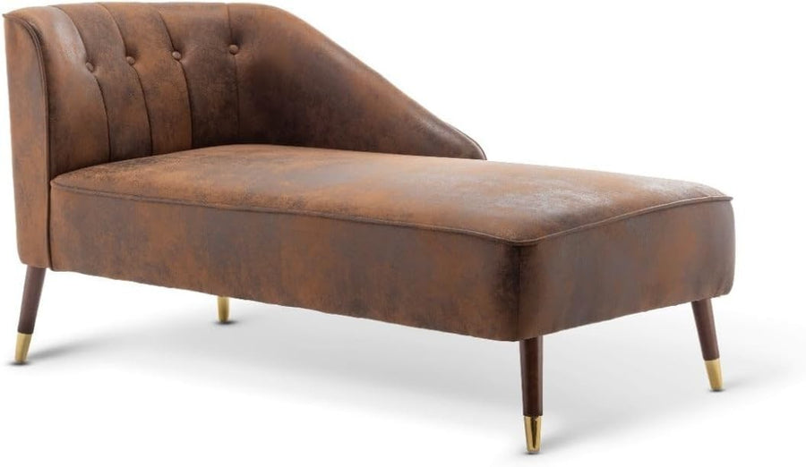 Brown Faux Leather Tufted Chaise Lounge Right Arm Small Sofa Bench 160cm