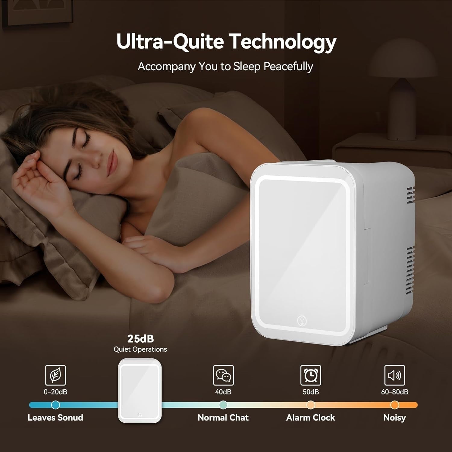 Portable Mini Skincare Fridge 4L LED Mirror AC/DC Bedroom Car