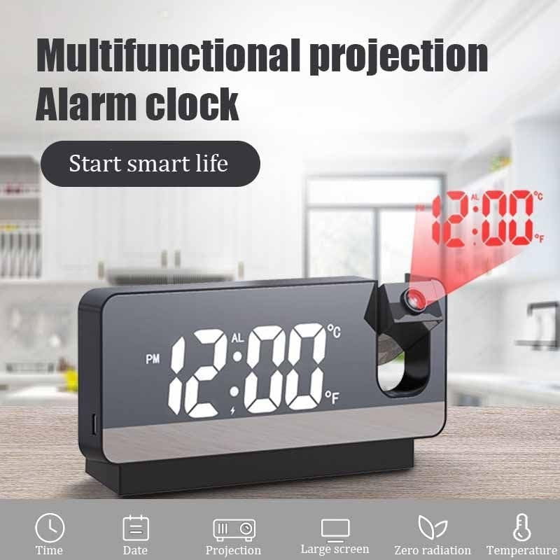 Projection Alarm Clock Radio Digital Mirror LED Dual Alarm Bedroom