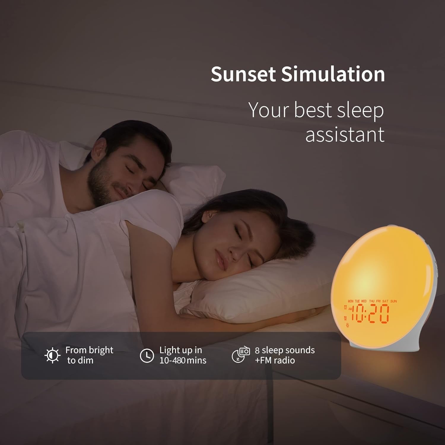 Sunrise Alarm Clock Wake Up Light FM Radio Dual Alarm Sleep Aid LED