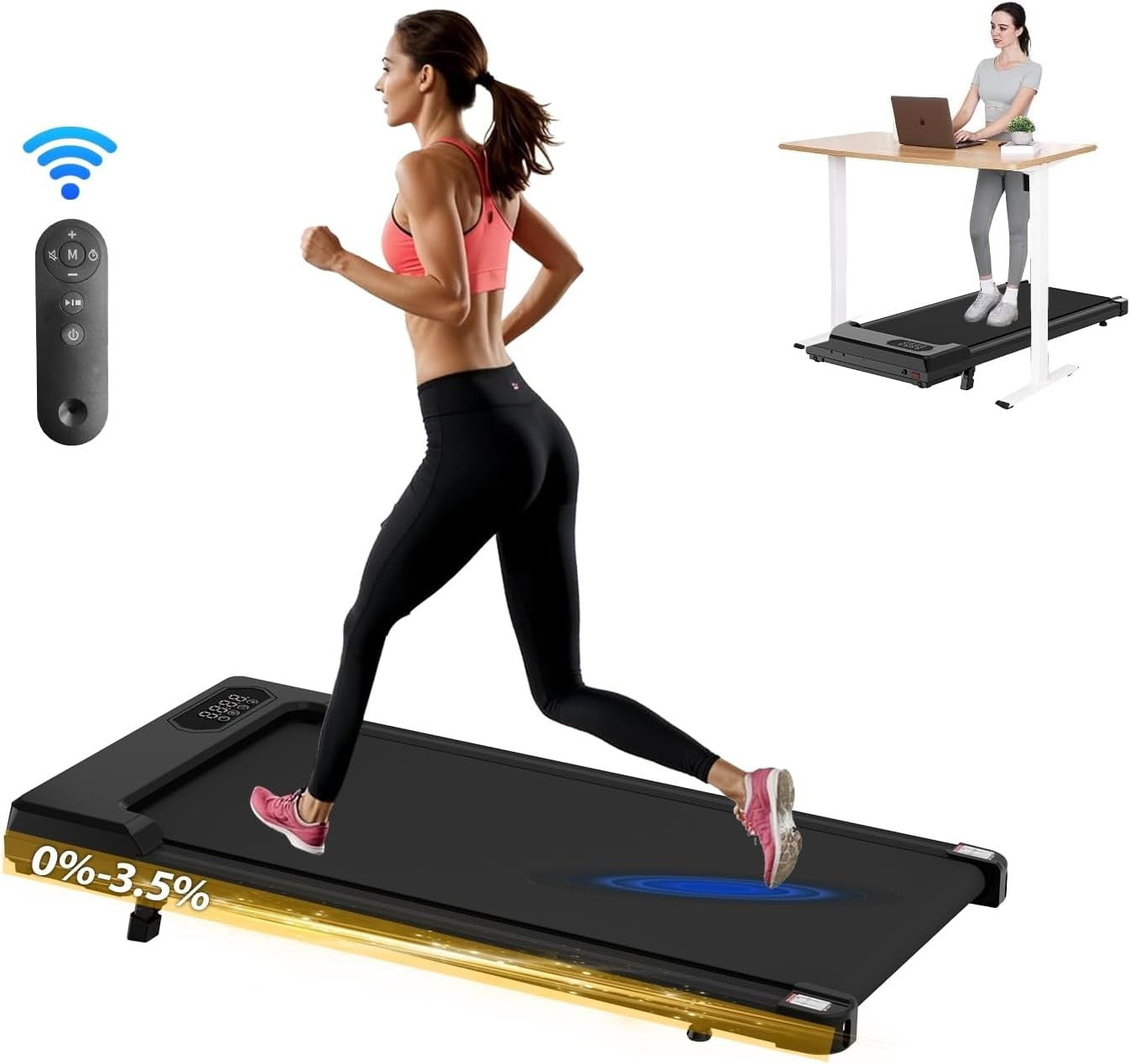Under Desk Foldable Treadmill with Remote & Incline 1-8 km/h