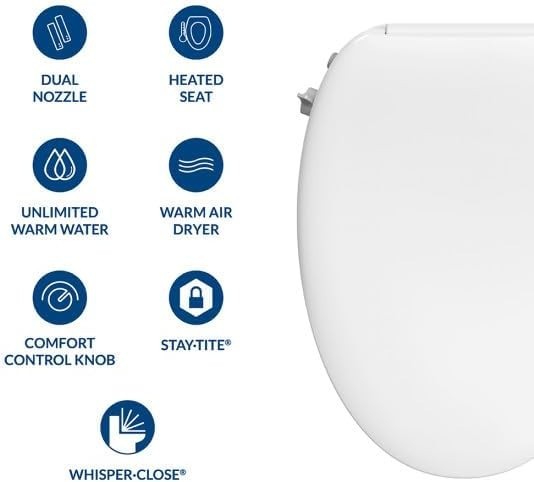 White Elongated Plastic Bidet Toilet Seat Easy Clean Durable