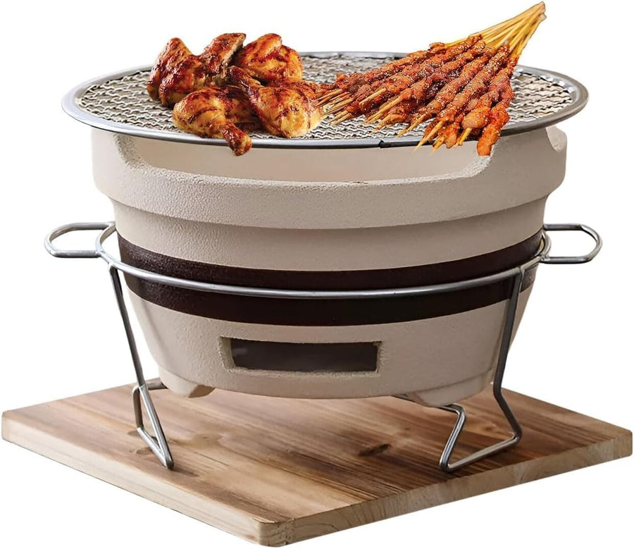 Tabletop Clay Charcoal Grill with Mesh Rack Portable Japanese BBQ Stove Outdoor