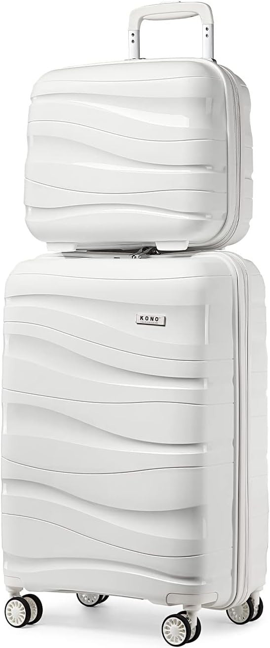 2pc Cabin Travel Set Polypropylene Carry On Suitcase TSA Spinner + Beauty Case