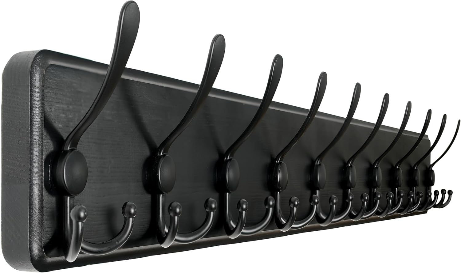 Wall Mounted Coat Rack 10 Hooks | Rustic Black Wood Hallway Hanger