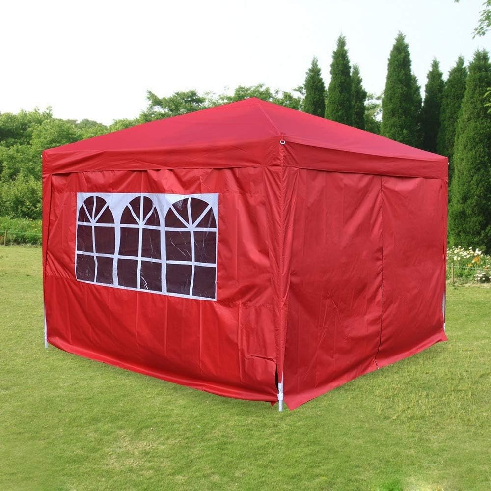 3x3m Red Waterproof Pop Up Garden Gazebo Party Tent with Sides – Heavy-Duty