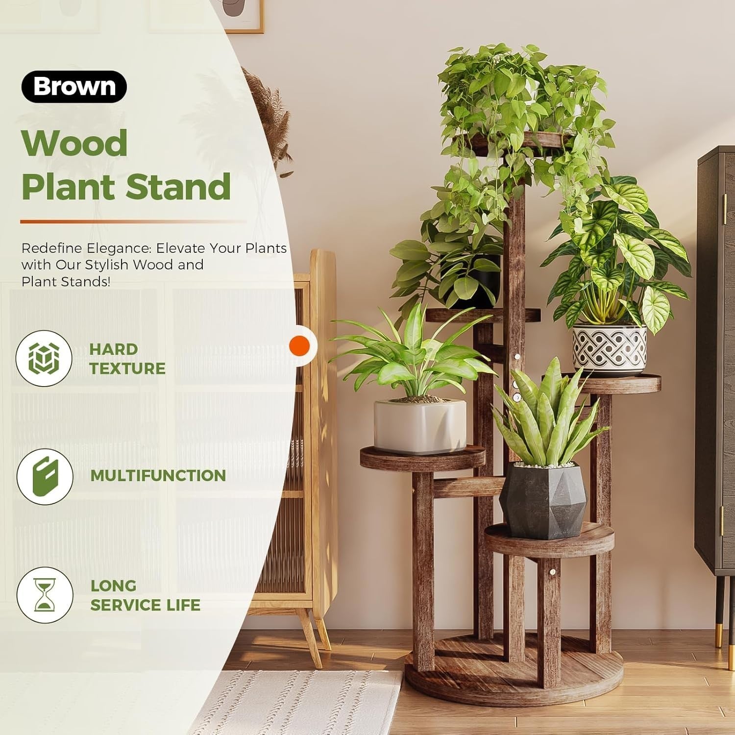 5-Tier Wooden Plant Stand Indoor Corner Shelf, Multi-Layer Flower Display Rack