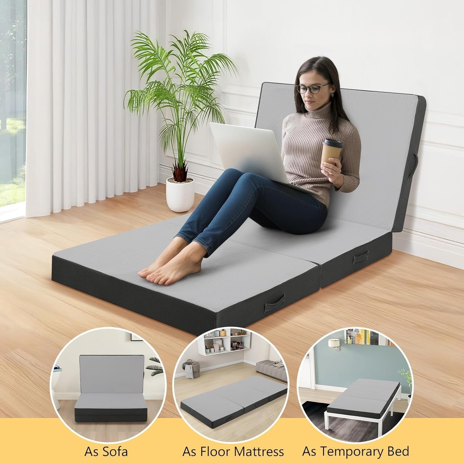Tri Fold Single Foam Mattress 10cm Thick Foldable Guest Bed Floor Mat