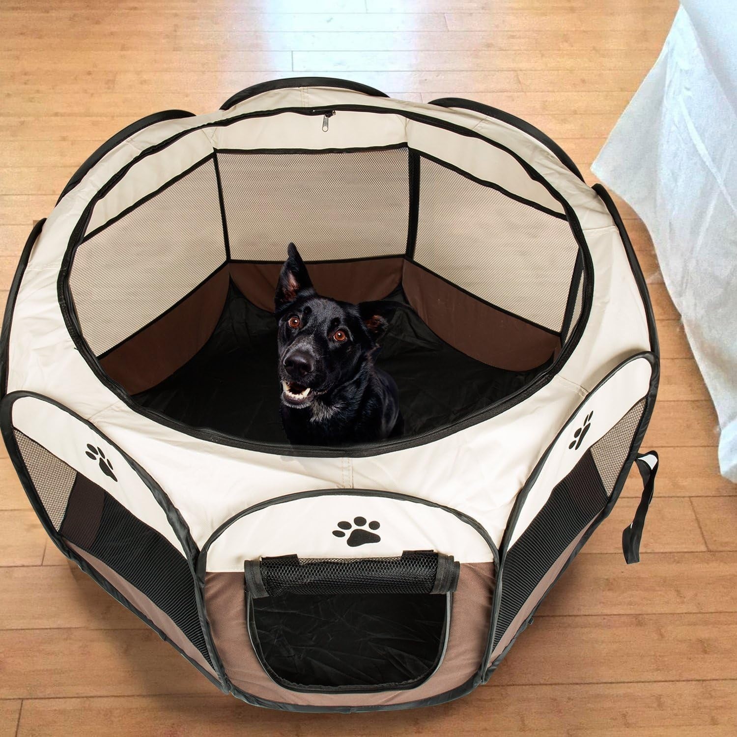 BIGWING Style Foldable Pet Playpen Portable Puppy Dog Cat Cage L Coffee