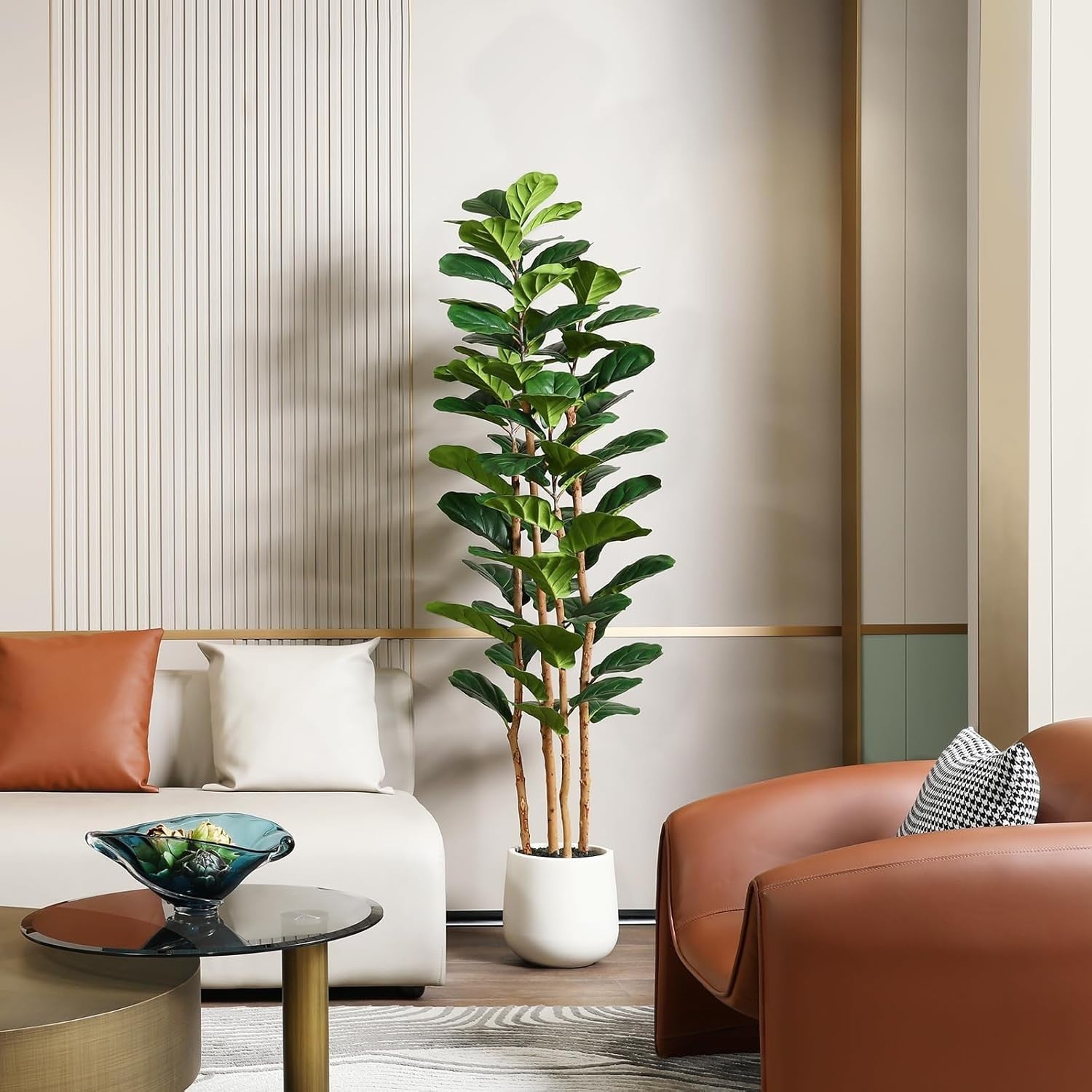 180cm Tall Artificial Fiddle Leaf Fig Tree in White Pot Faux Indoor Plant Decor