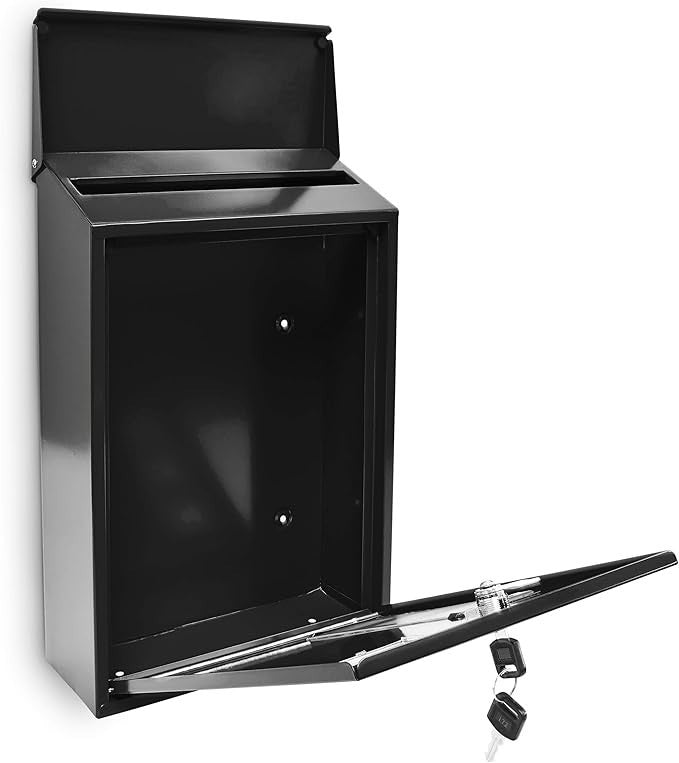 Secure Wall Mounted Mailbox Black Metal Lockable Post Box 25x40cm Modern Design