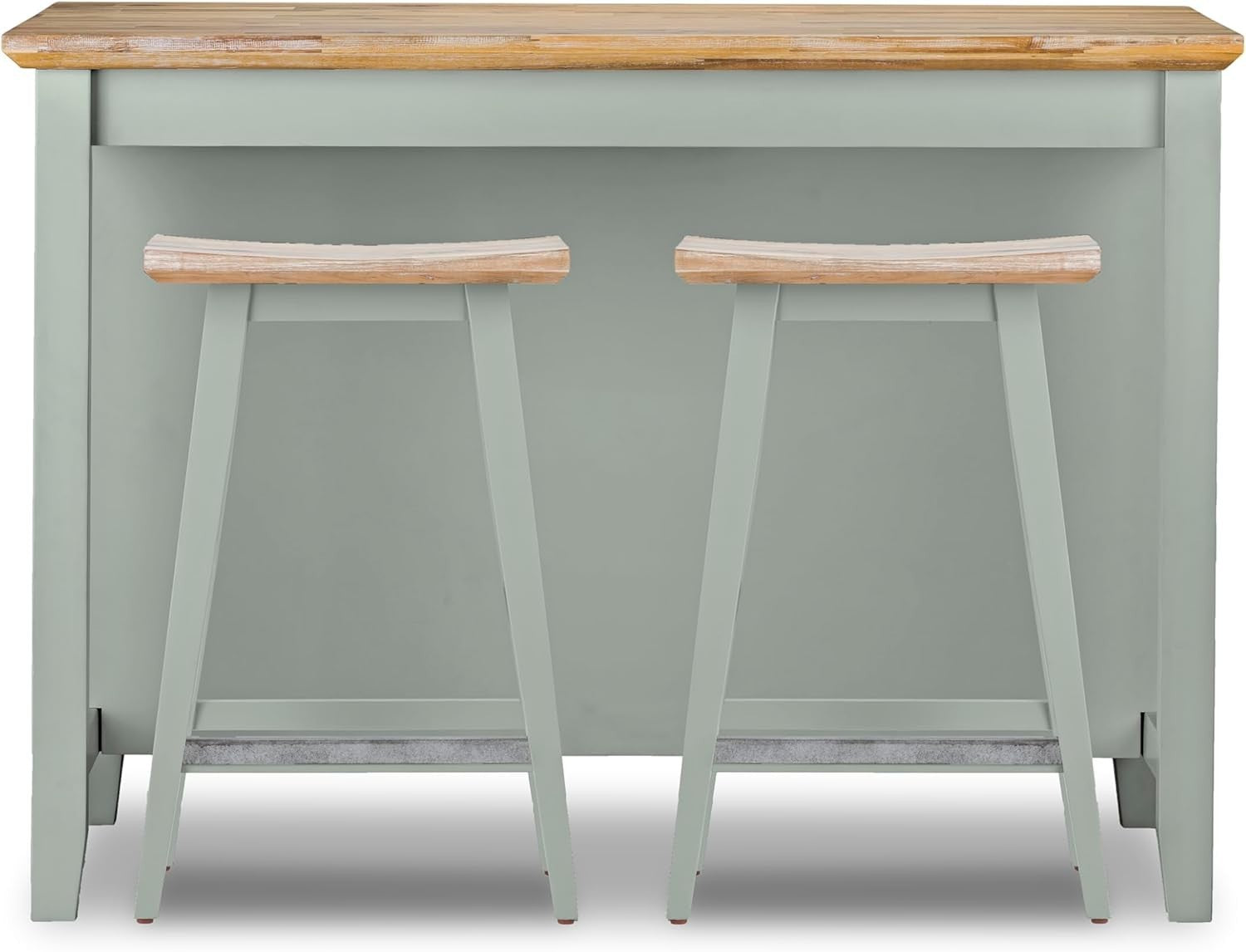 Breakfast Bar with Acacia Wood Top Storage Shelves Kitchen Island Sage Green