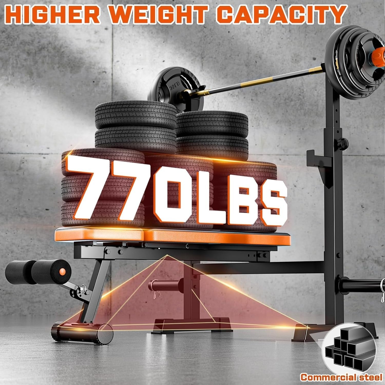 5-in-1 Bench Press & Squat Rack 770lb Adjustable Home Gym System