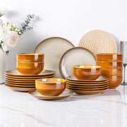 18 Piece Stoneware Dinner Set for 6 Cappuccino Reactive Glaze Plates Bowls