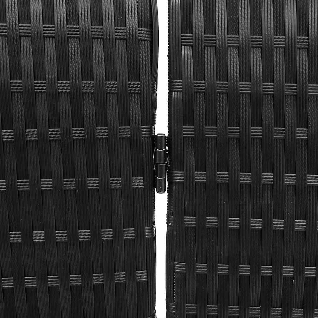Black Poly Rattan Room Divider 5-Panel Folding Privacy Screen 146x180cm Indoor O