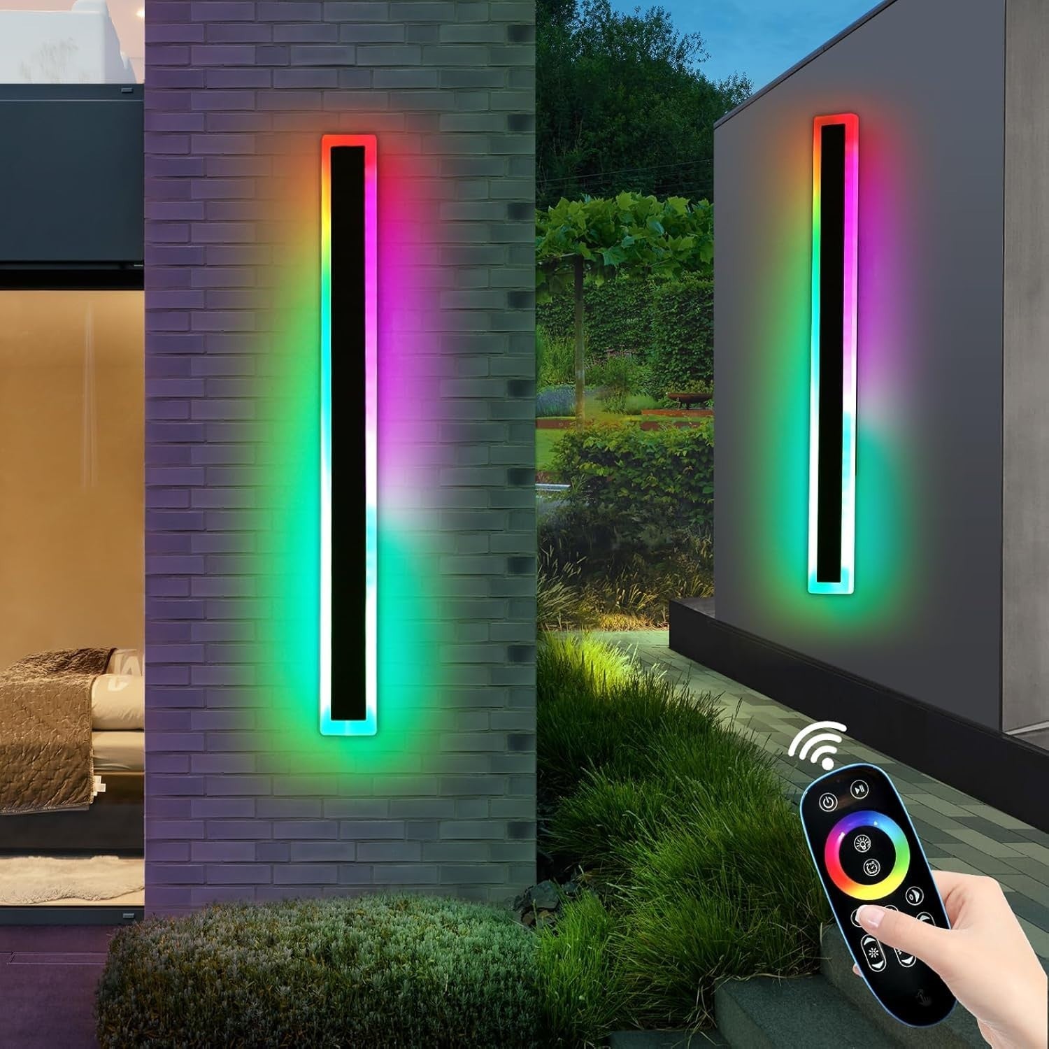 RGB Outdoor Wall Lights 2Pack 120CM LED Color Changing Dimmable