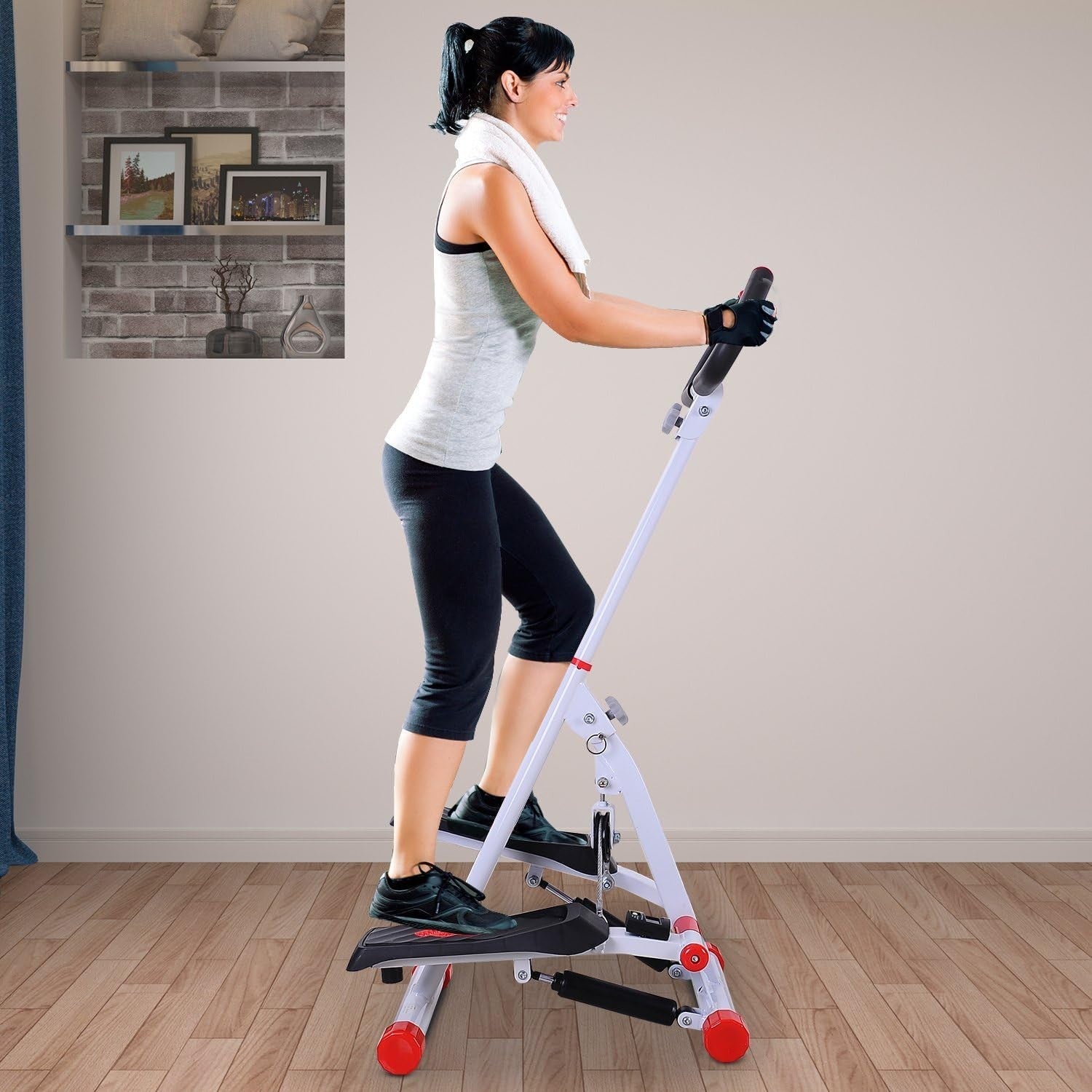 Stepper Exercise Machine w/ Handle & LCD Monitor for Home Fitness Red White
