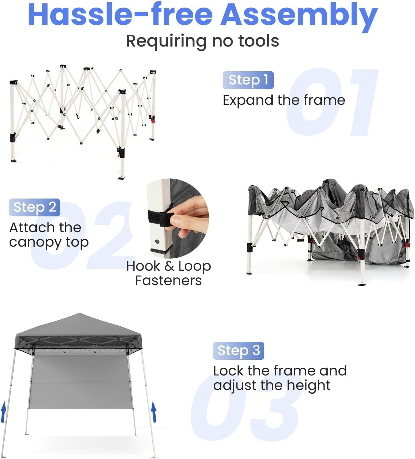 2.1x2.1M Grey Pop-Up Gazebo Canopy Adjustable Height Outdoor Party Tent