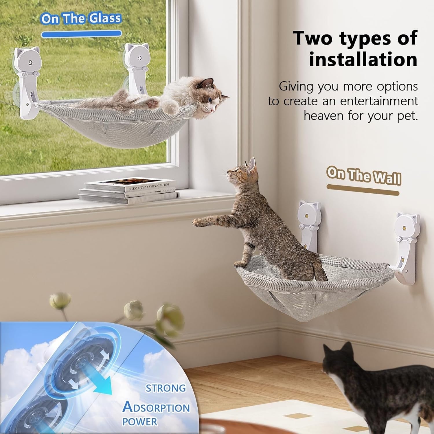 Foldable Cat Window Perch Mesh Hammock Cordless Suction Cup Bed