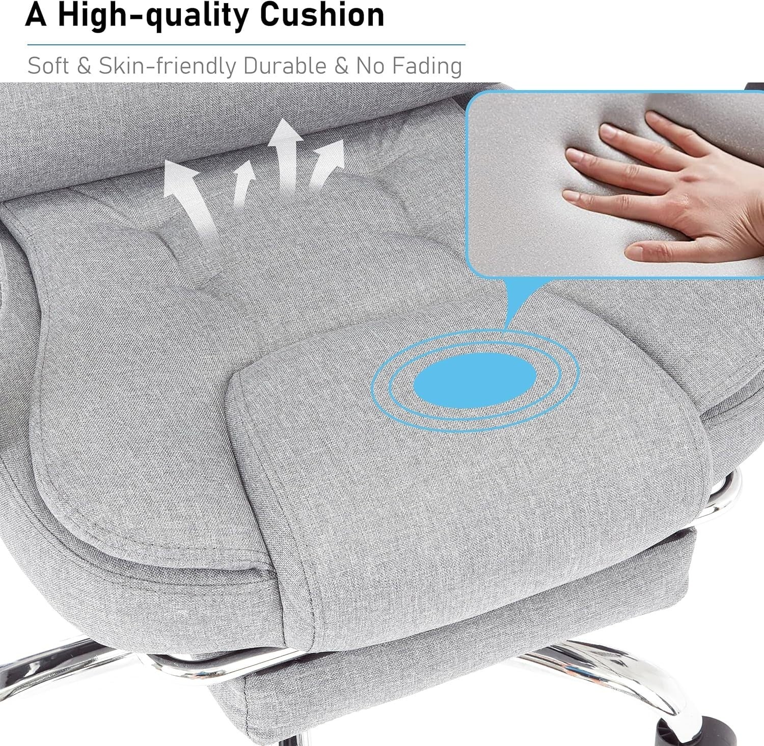 Ergonomic Executive Office Chair, Linen Fabric, Adjustable Recline & Footrest