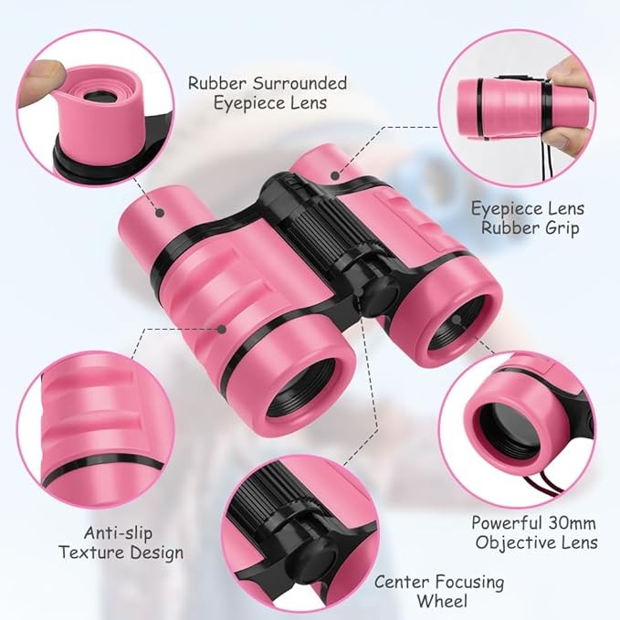 Kids 4x30 Pink Shockproof Binoculars | Outdoor Explorer Toy Ages 3–12
