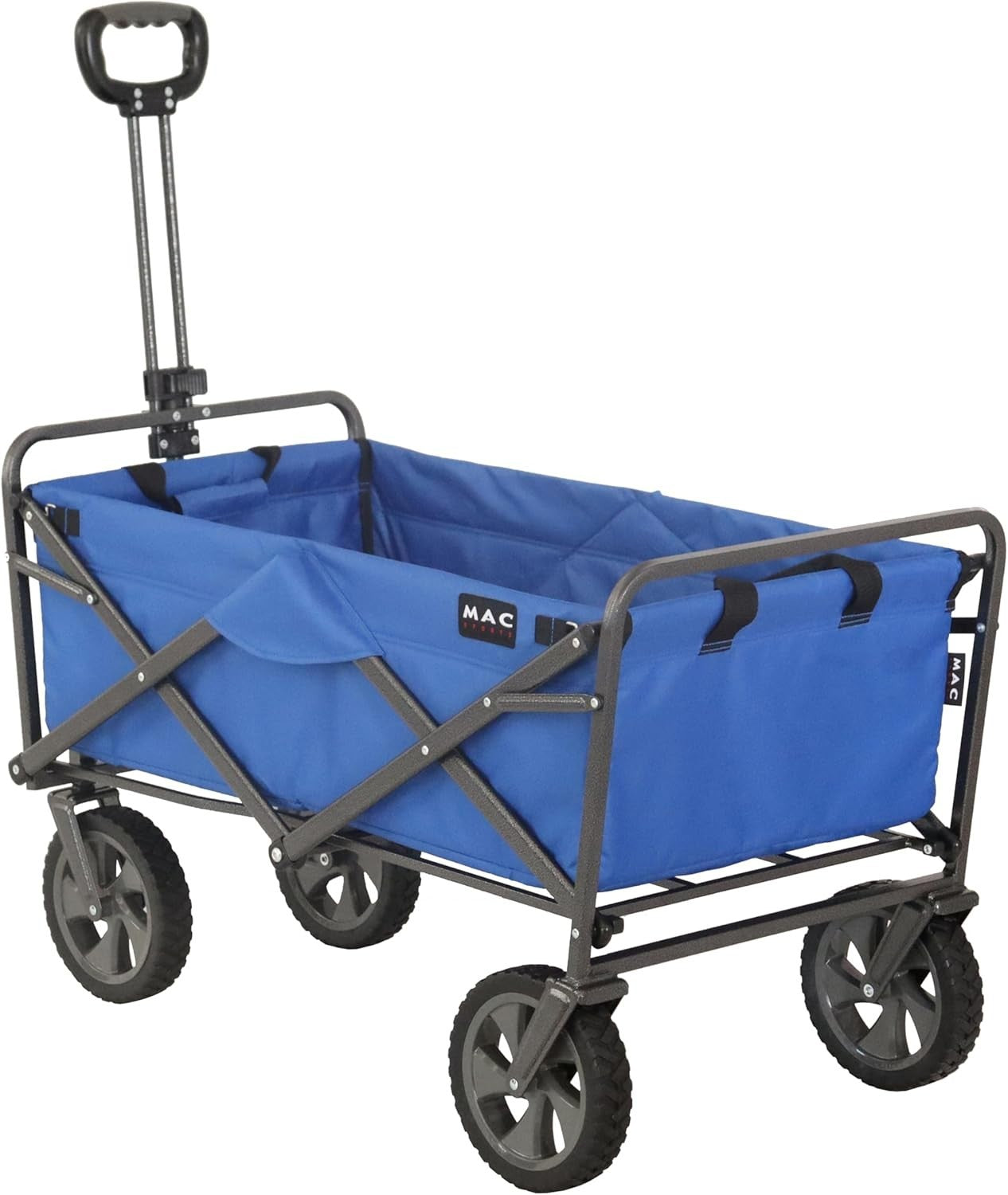 Blue Folding Utility Wagon Large Capacity Collapsible Outdoor Cart w/ Handle