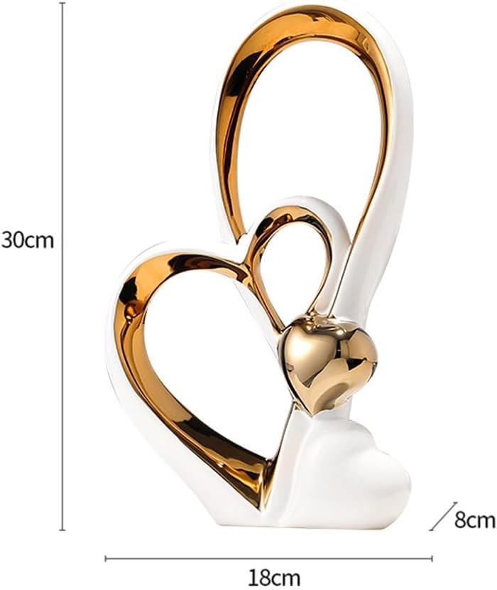 Tall White Gold Heart Sculpture Modern Ceramic Ornament Luxury Home Decor Gift